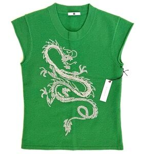 IISLI Crystal Jeweled Dragon Short Sleeved Sweater